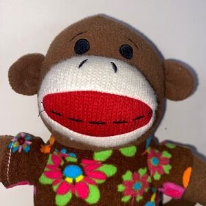 Dan Dee Collectors Choice Sock Monkey Plush Brown Floral Shirt Retro Stuffed Toy